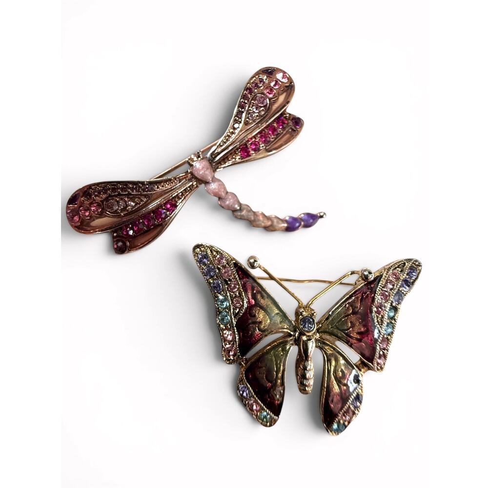Vintage Liz Claiborne LC Butterfly Dragonfly Brooch Lot Rhinestone Enamel Pins